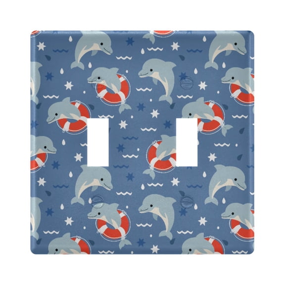 Cute Swimming Circle Pattern Toggle Switch Wall Plate 2-Gang Unbreakable Durable PC Flush Fit Round Edge 4.48x4.56in