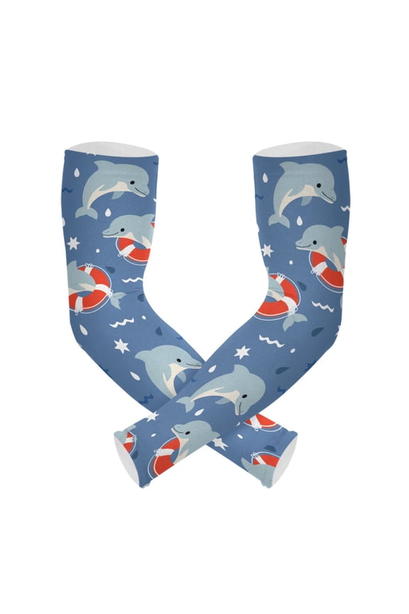 Cute Swimming Circle Pattern UV Protection Cooling Arm Sleeves, Compression Sun Sleeves for Men Women Sports