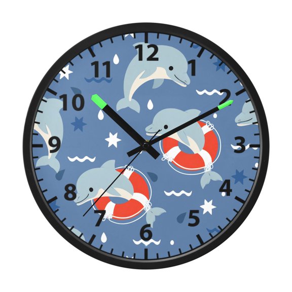 Cute Swimming Circle Pattern Wall Clock 12 Inch Voice Activated Night Light Silent Non Ticking
