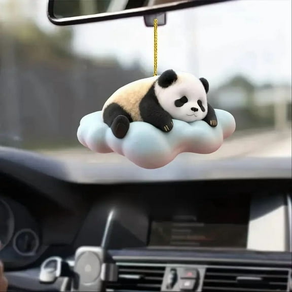 Cute Swinging Panda Car Mirror Hanging Accessories Fun Interior Rearview Mirrors Car Decorations