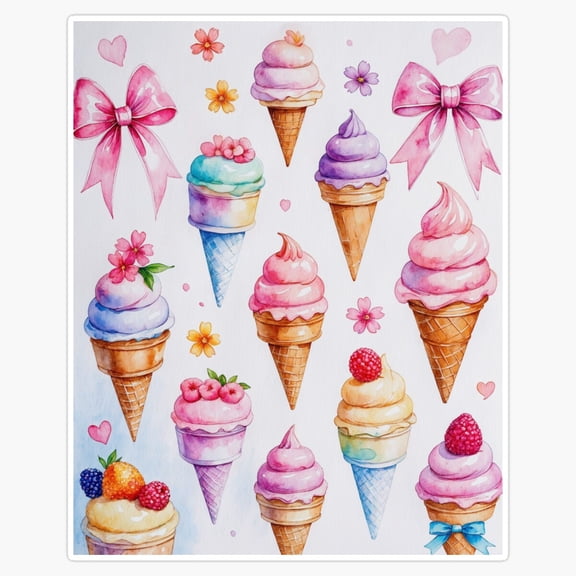 Cute Swirl Soft Serve Ice Cream Cone Summer Dessert Parlor Fountain Icon Decal For Kids Bottle Sticker