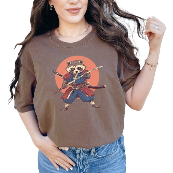 Cute Swordsman Raccoon T-Shirt, Unique Animal Graphic Tee, Trendy Japanese Style Shirt, Fun Gift for Animal Lovers, Cool Casual Wear, Espresso Comfort Colors T-Shirt, Medium