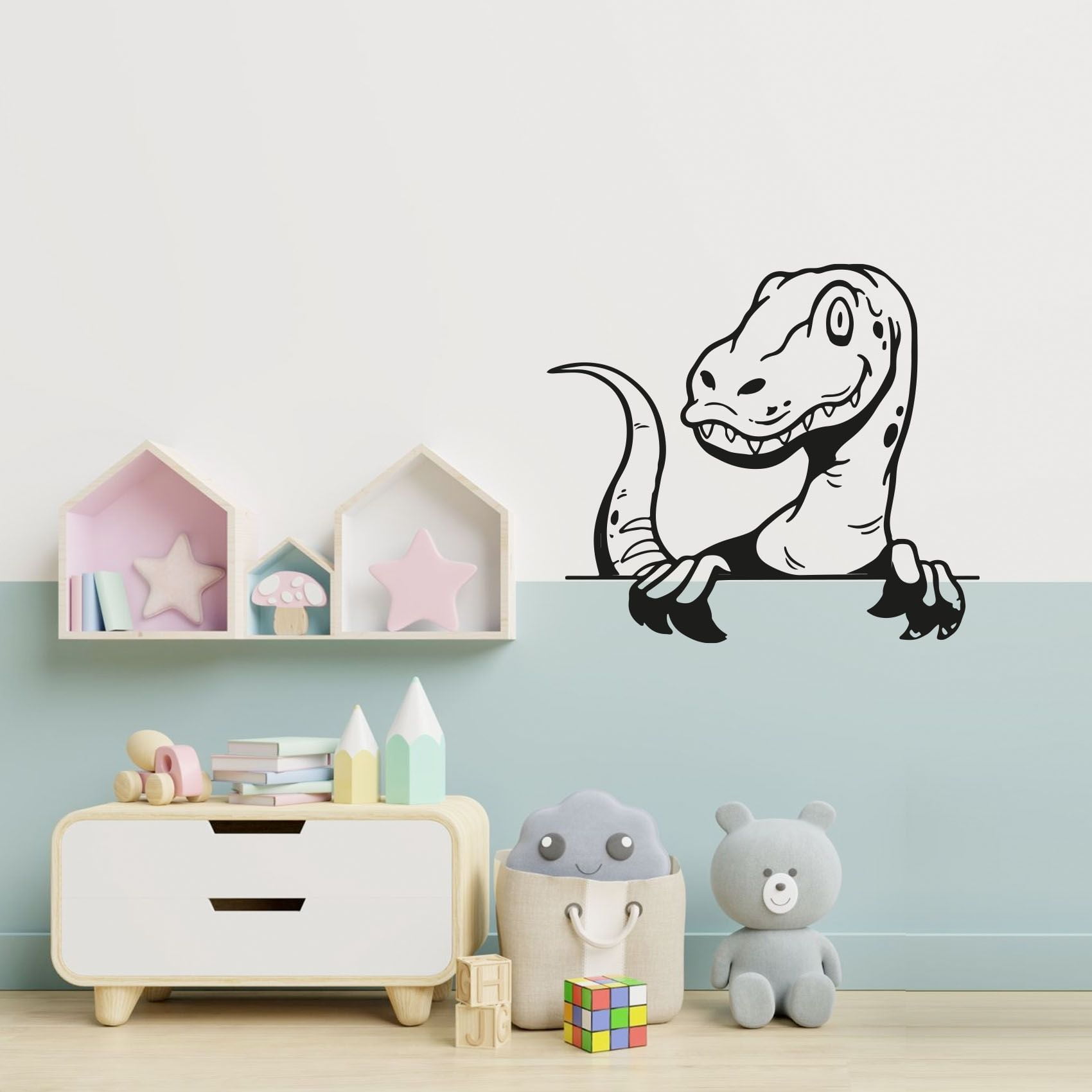 Cute T Rex Funny Silly Face Tyrannosaurus rex T Rex T Rex Silhouette Vinyl Design Wall Sticker Art Decal Boys Girls Kids Room Bedroom Nursery KinderHome Decor Stickers Decoration Size (22x30 inch)