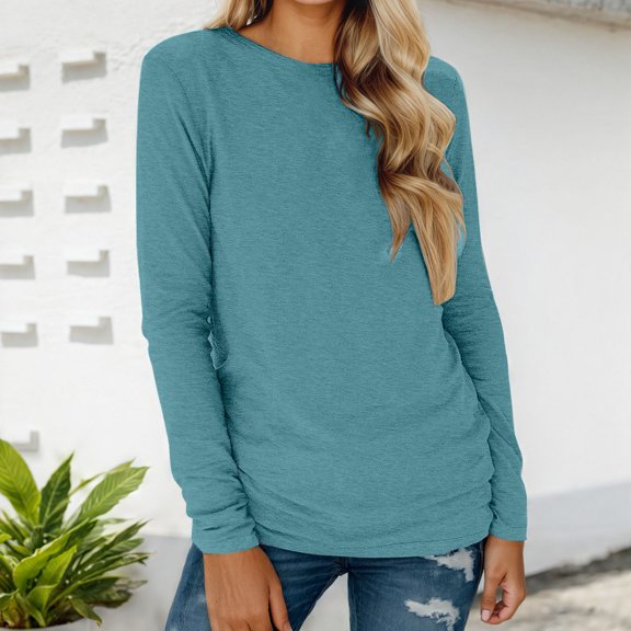 Cute T Shirts For Women Comfortable Loose Crew Neck Solid Color Tunic Tops Lightweight Fall Winter Work Tee Pullover Outfits Mint Green XL
