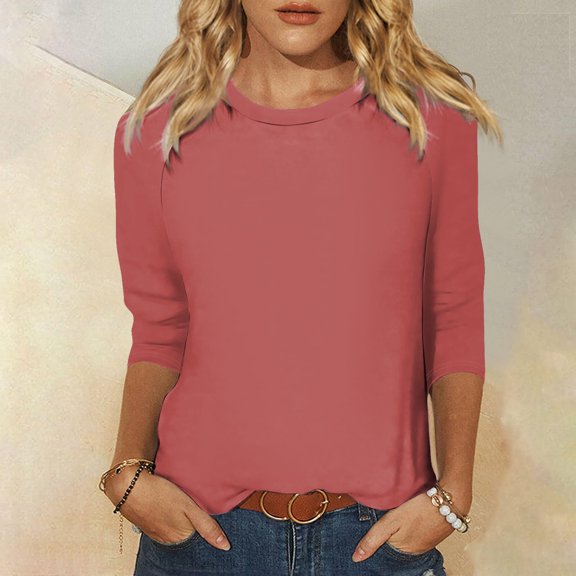 Cute T Shirts For Women Lightweight Raglan Round Neck Casual Shirt Top Solid Color Versatile 2025 Fall Blouses Pullover Outfits