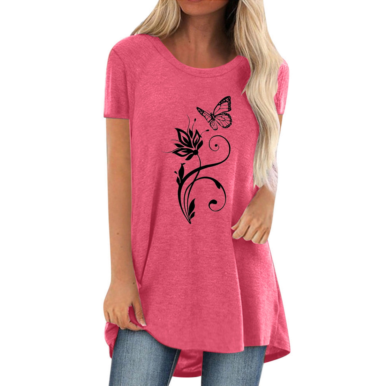 Xihbxyly Tunic Tops for Women Loose Fit, Short Sleeve Shirts for Women  Summer Tunic Tops to Wear Tshirts Loose Casual Blouse Tee Printed Folwy  Shirt, Pink, S 1 Dollar Items for Girls #
