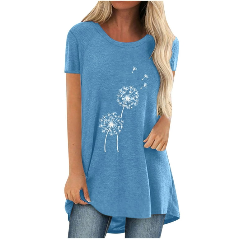 Cute T-Shirts for Women, Womens Plus Size Long Tunics or Tops to Wear with  Leggings Summer Casual Loose Fit V Neck Blouses T-shirts oversized t shirts  for women gym 