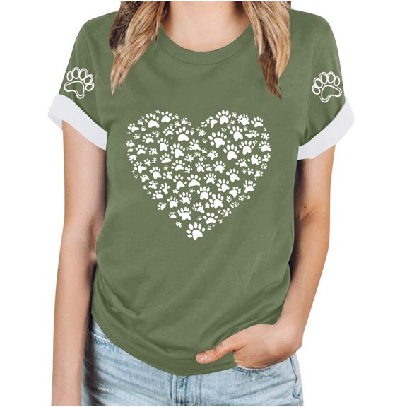 Cute T Shirts for Women Graphic Valentine's Day Short Sleeve Tops Summer Fashion Casual Loose Fit Pullover Blouses (Army Green XL)