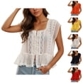 thumbnail image 1 of Cute T Shirts for Women Summer Casual Short Sleeve Lightweight Square Neck Lace Top, 1 of 5