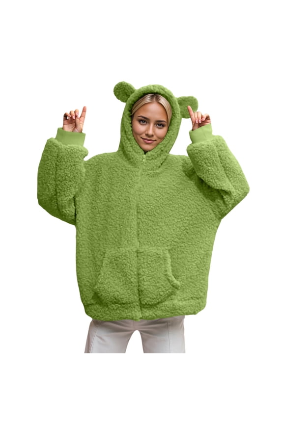 Cute T_eddy Bear Ears Hoodie Long Sleeve Soft Warm Fleece Homewear