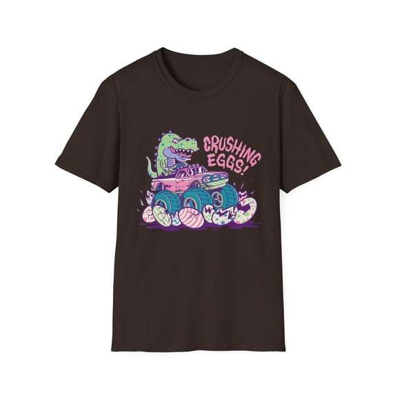 Cute TRex Monster Truck Easter Egg Graphic Holiday Tee