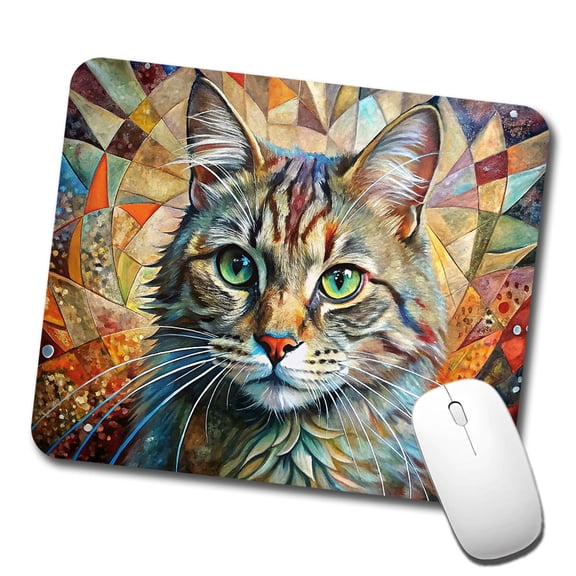 Cute Tabby Cat Abstract Art Mouse Pad Low Profile Gaming Mat