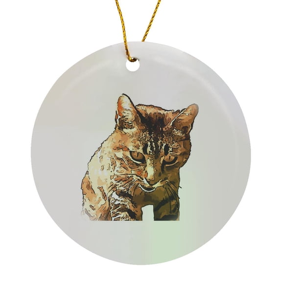 3drose, Cute Tabby Cat Black Outline Art, Circle Porcelain Ornament