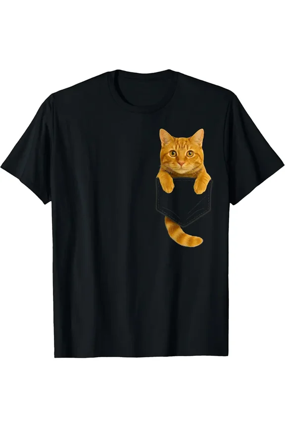 Cute Tabby Cat Pocket Funny Cat Mom Dad Kitten Lover Unisex T-Shirt, up to Size 5XL