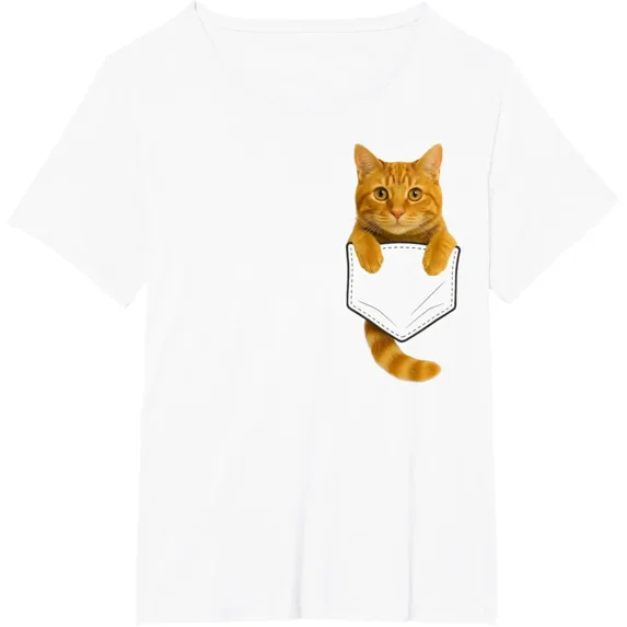 Cute Tabby Cat Pocket Funny Gifts Cat Mom Cat Dad Cat Lover T-Shirt