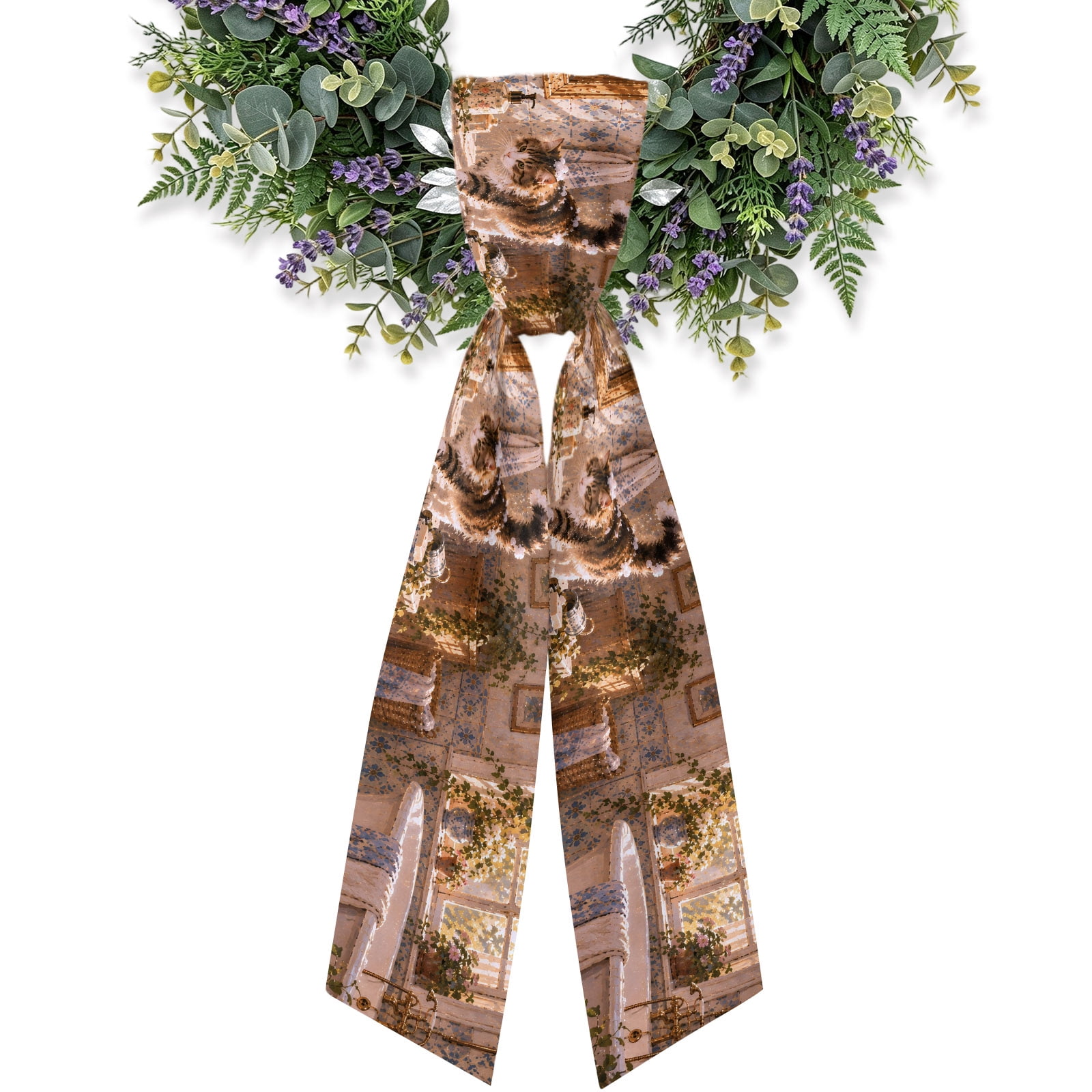 Cute Tabby Cat Wreath Sash for Front Door 4.5