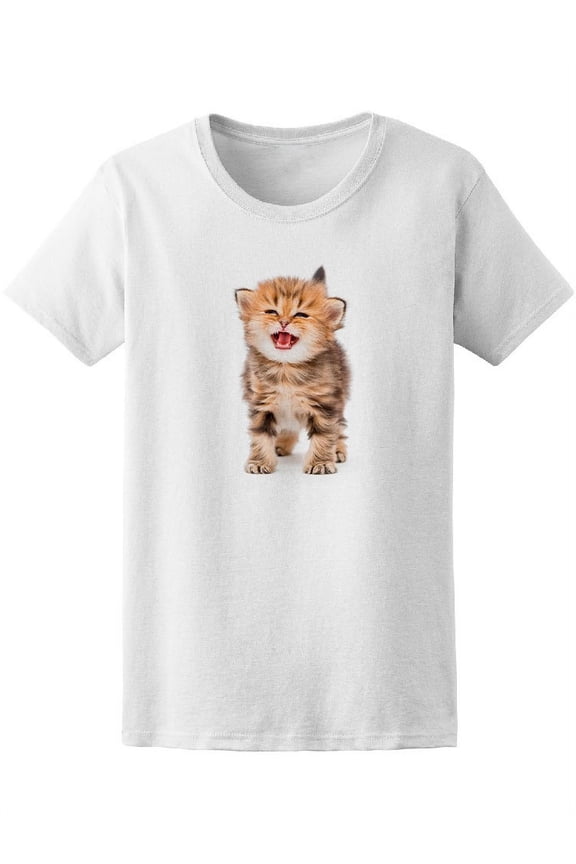 Cute Tabby Kitten Cat Talking T-Shirt Women -Image by Shutterstock, Female Small