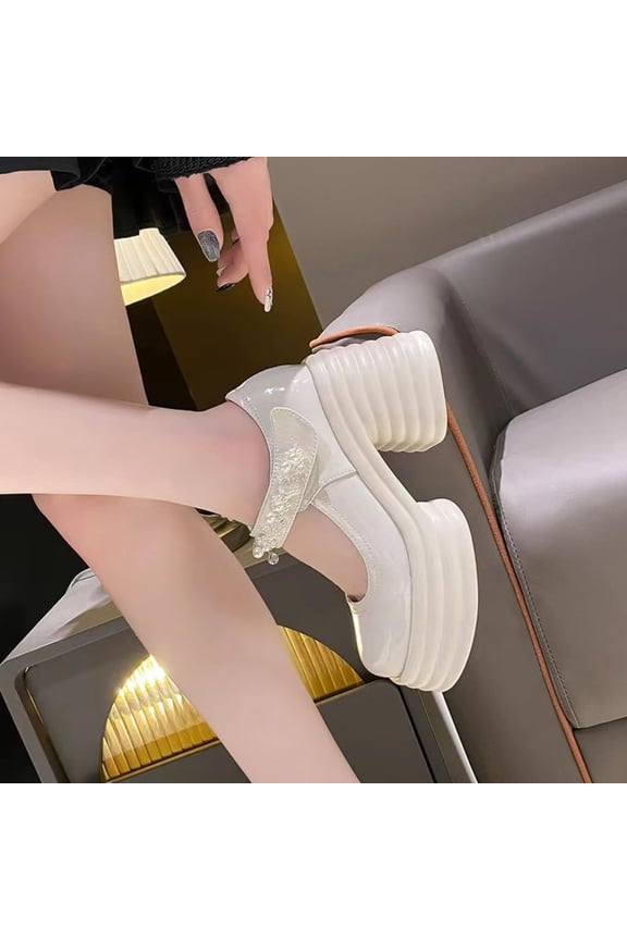 Cute Tabi Ballet Heels with Strap, Shiny Leather Mary Block Heel Shoes Dressy Split Toe Pumps for Back to School, Sorority & Gifts