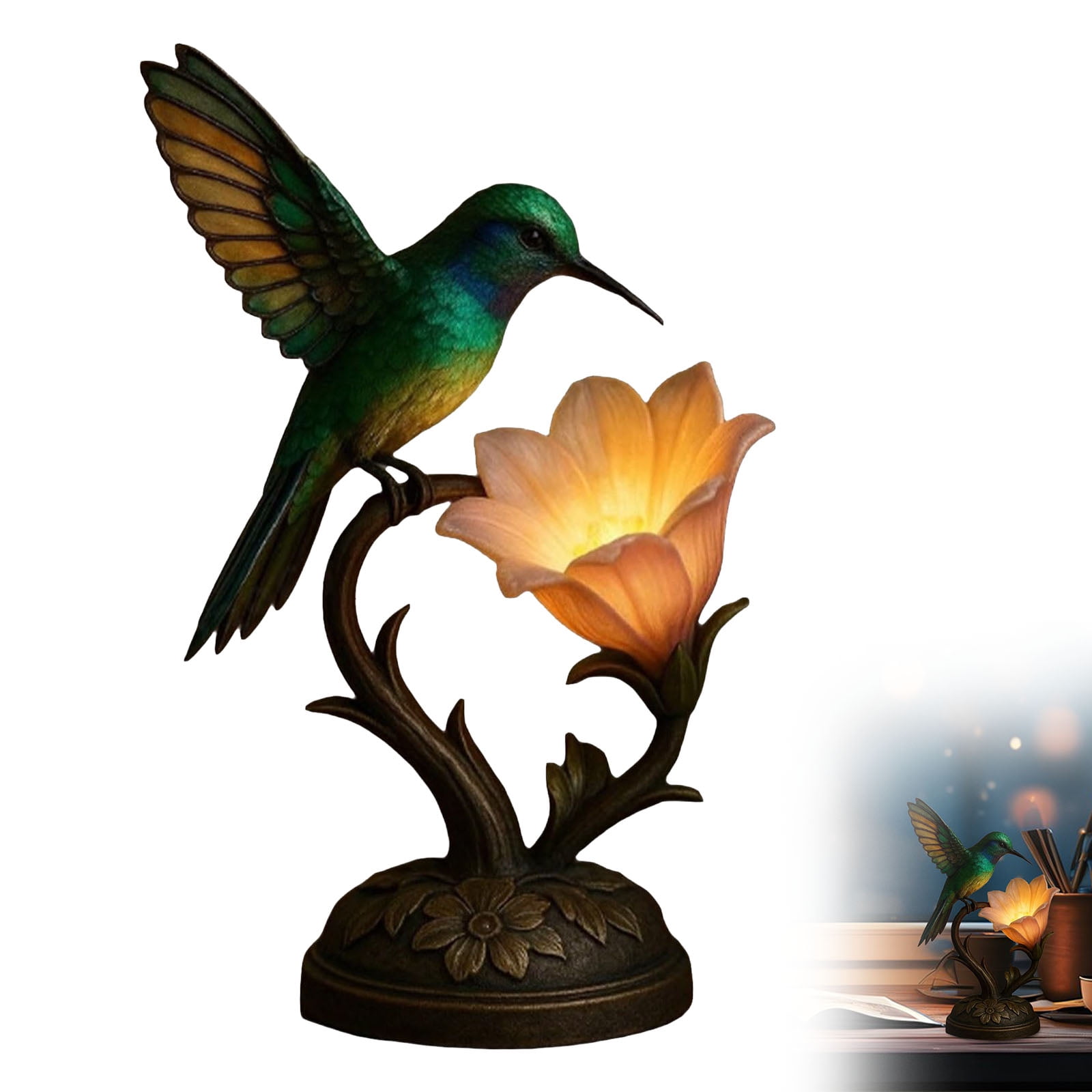 Cute Table Lamp 3D Resin Bird Flowers Reading Lamp for Bedroom Livingroom Nightstand, Night Light for Home Decor, Birthdays Gifts for Mom Wife Girlfriend Friend