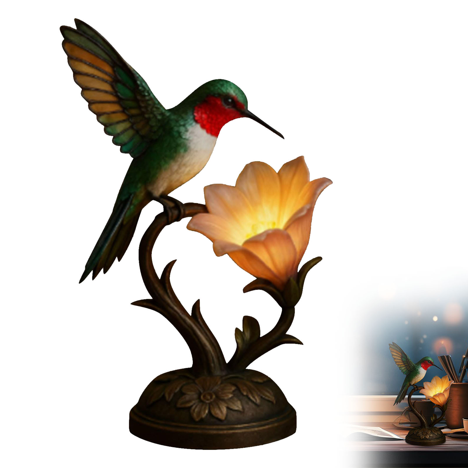Cute Table Lamp 3D Resin Bird Flowers Reading Lamp for Bedroom Livingroom Nightstand, Night Light for Home Decor, Birthdays Gifts for Mom Wife Girlfriend Friend