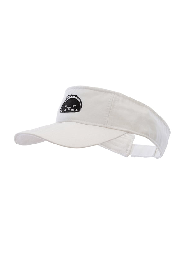 Cute Taco Embroidered Pro Style Cotton Twill Washed Visor - White OSFM