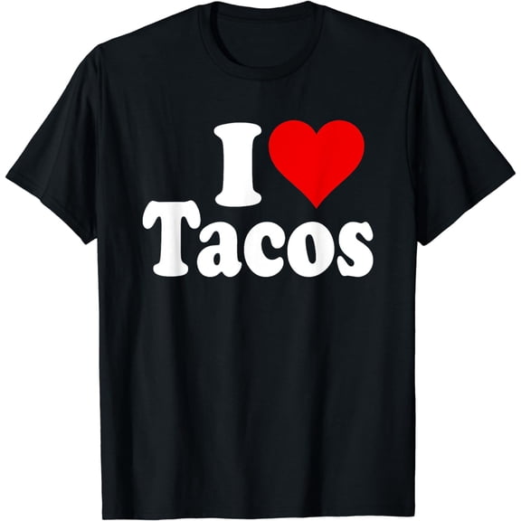 Cute Taco Themed Printed T-Shirt I LOVE TACOS Novelty Daily Wear Top