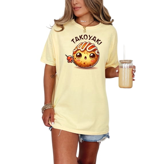 Cute Takoyaki Character T-Shirt, Kawaii Japanese Food Graphic Tee, Adorable Anime Inspired Shirt, Unique Gift For Food Lovers, Butter Comfort Colors T-Shirt, 3XL