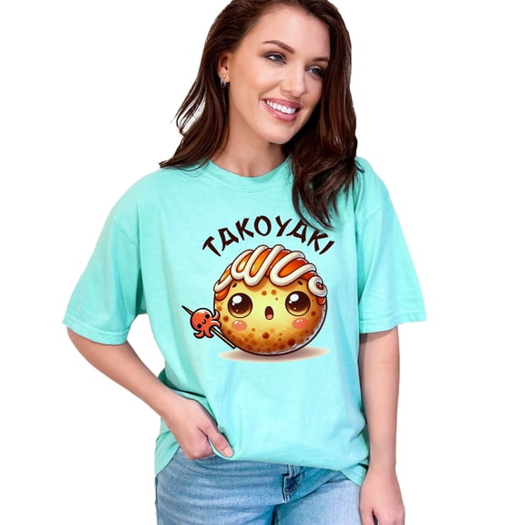 Cute Takoyaki Character T-Shirt, Kawaii Japanese Food Graphic Tee, Adorable Anime Inspired Shirt, Unique Gift For Food Lovers, Chalky Mint Comfort Colors T-Shirt, Medium