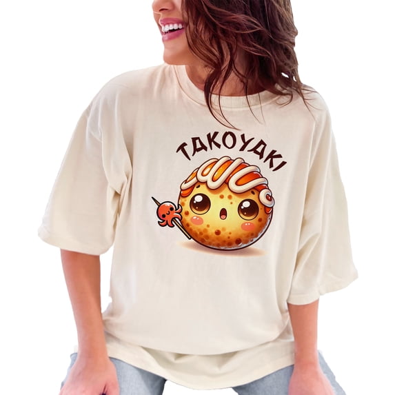 Cute Takoyaki Character T-Shirt, Kawaii Japanese Food Graphic Tee, Adorable Anime Inspired Shirt, Unique Gift For Food Lovers, Ivory Comfort Colors T-Shirt, Small