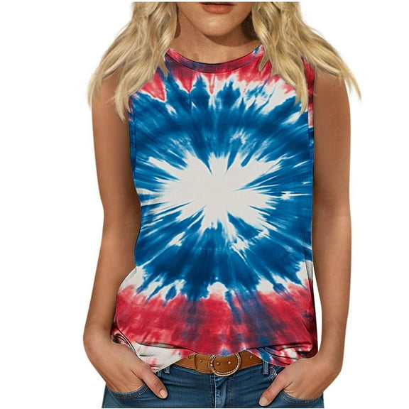 Cute Tank Tops for Womens Fashion Summer Tie Dye Sleeveless Shirts Dressy Casual Cami Tees Colorful Graphic Printed Camisole Blouses Teen Girls Going Out Tanks Loose Comfy Blouse Beach Vacation