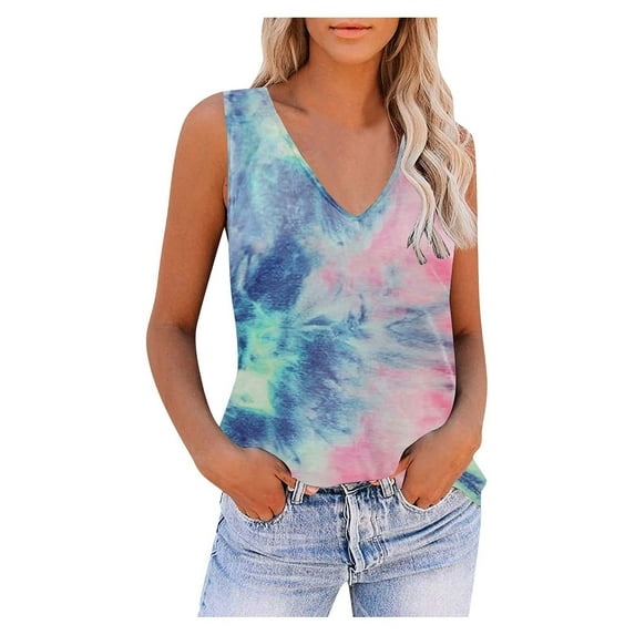 Cute Tank Tops for Women, Womens Summer Tie Dye Print Tunic Tees Trendy Casual Loose Tops Comfy Sleeveless Blouses