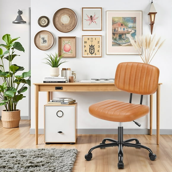 Cute Task Chair, Adjustable Armless Activity Chair with Wheels, Comfy Low Back Swivel Desk Chair, Brown