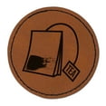 thumbnail image 1 of Cute Tea Bag 2.5" Faux Leather Round Engraved Iron-On Patch - Brown, 1 of 6