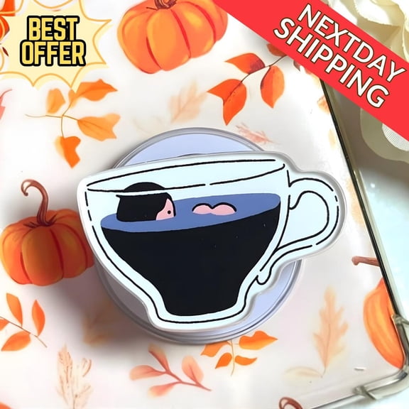 Cute Tea Cup Magnetic Phone Grip Kawaii Cup with Person Inside, Playful Phone Holder, Fun Accessory for Tea Lovers & Cute Enthusiasts