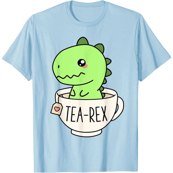 Cute Tea-Rex T-Rex Dinosaur Kawaii Funny Dino Pun Unisex T-Shirt for Men Women Kids,Light Blue Color,Size YS