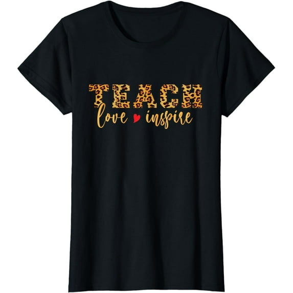 Cute Teach Love And Inspire Leopard Cheetah Teacher T-Shirt