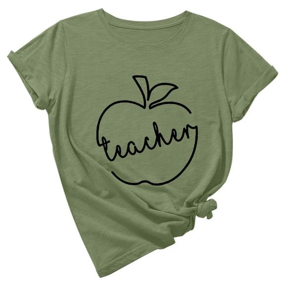 Cute Teacher Apple Shirt,Women's Short Sleeve Holiday Shirts Funny Graphic Tees Crewneck Gift T-Shirt for Teacher