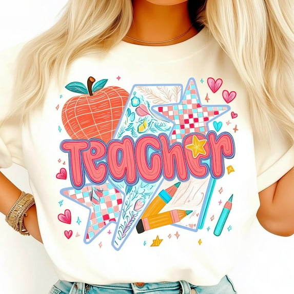 Cute Teacher Art T-Shirt, Colorful Back to School Teacher Tee, First Day of School Shirt, Fun Teacher Gift for Women, Classroom Style, Gift for Teacher Students
