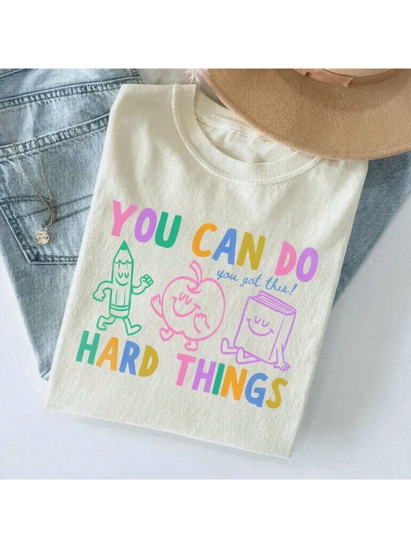 Cute Teacher Graphic Top Funny Motivational Letter Print Apple Pencil Fall Casual Short Sleeve Preppy Tee