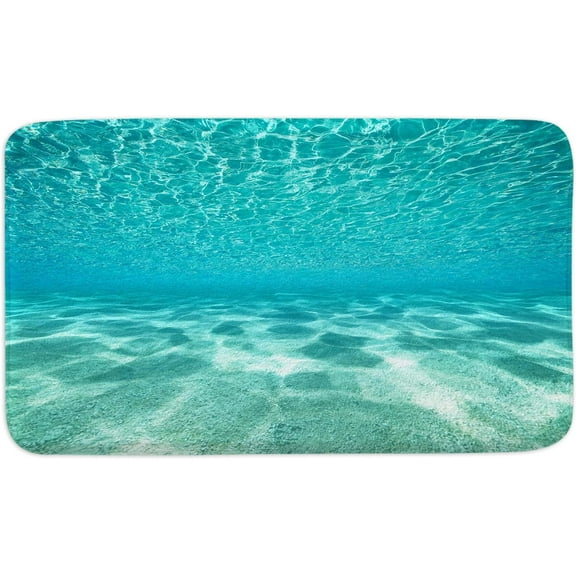 Cute Teal Blue Ocean Bath Mat, Nature Underwater Sea World Sand Beach Bathroom Rugs, 16 x 24 Inches