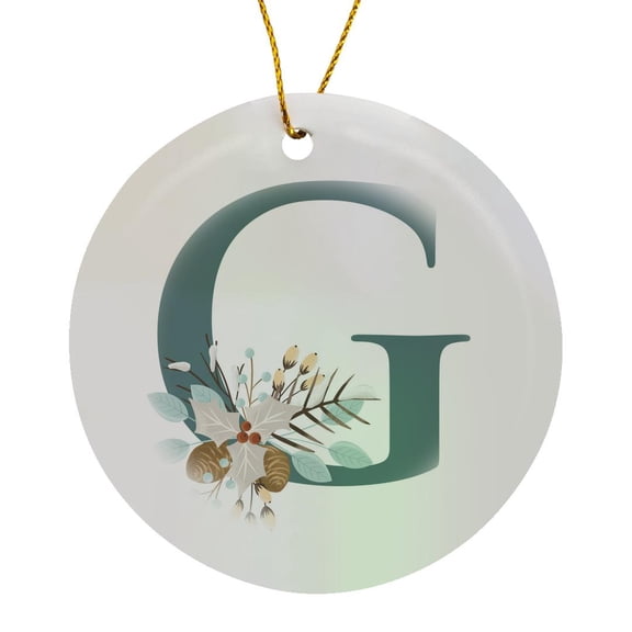 3drose, Cute Teal Christmas Monogram Initial G, Circle Porcelain Ornament