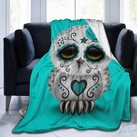 Cute Teal Owl Fleece Blanket Blanket Super Soft Cozy Bed Warm Blanket for Living Room, Bedroom All Season, 30x40in Fleece Blanket