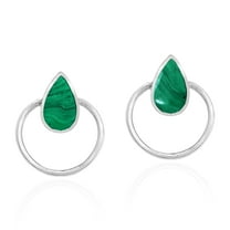 Cute Teardrops Green Malachite Stone Inlay Sterling Silver Circle Stud Earrings