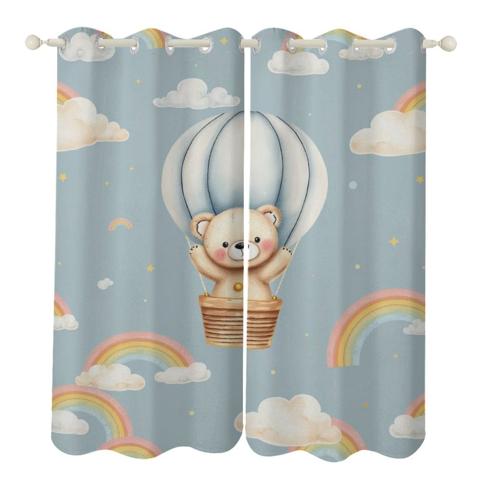 Cute Teddy Balloon Ride Curtains Outdoor Decor Curtain Panels With ...