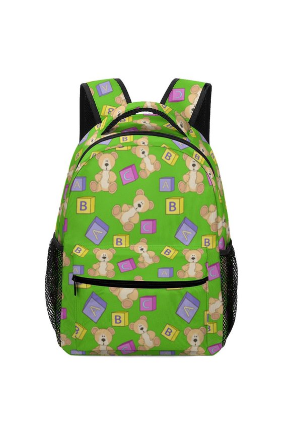 Cute Teddy Bear Block Pattern Waterproof Oxford Backpack Portable Handheld Casual Daily Travel
