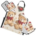 thumbnail image 1 of Cute Teddy Bear Christmas Leaves Apron Set with Oven Mitts Pot Holders Set of 5 Kitchen Stuff Accessories, 1 of 6