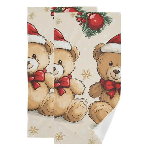 Cute Teddy Bear Christmas Leaves Hand Towel Absorbent Bath Towels for Bathroom Sports Gym 28" x 14" Set of 2