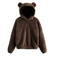 thumbnail image 1 of Cute Teddy Bear Ears Hoodie Long Sleeve Soft Warm Fleece Homewear 04-Coffee XXL, 1 of 5