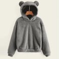 thumbnail image 1 of Cute Teddy Bear Ears Hoodie Long Sleeve Soft Warm Fleece Homewear 05-Dark Gray XL, 1 of 5