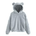 thumbnail image 1 of Cute Teddy Bear Ears Hoodie Long Sleeve Soft Warm Fleece Homewear 08-Light Gray L, 1 of 5
